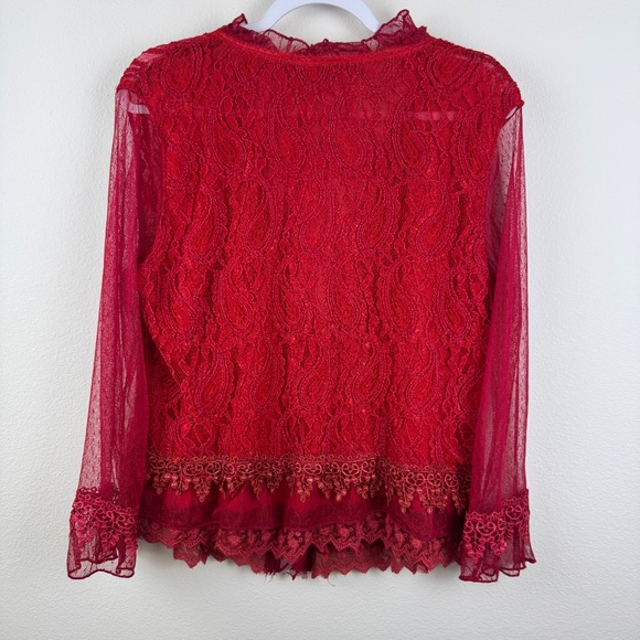 PRETTY ANGEL Gorgeous Red Gypsy Goth Boho Lace One Button Ruffle Top / Size XL - Picture 13 of 16